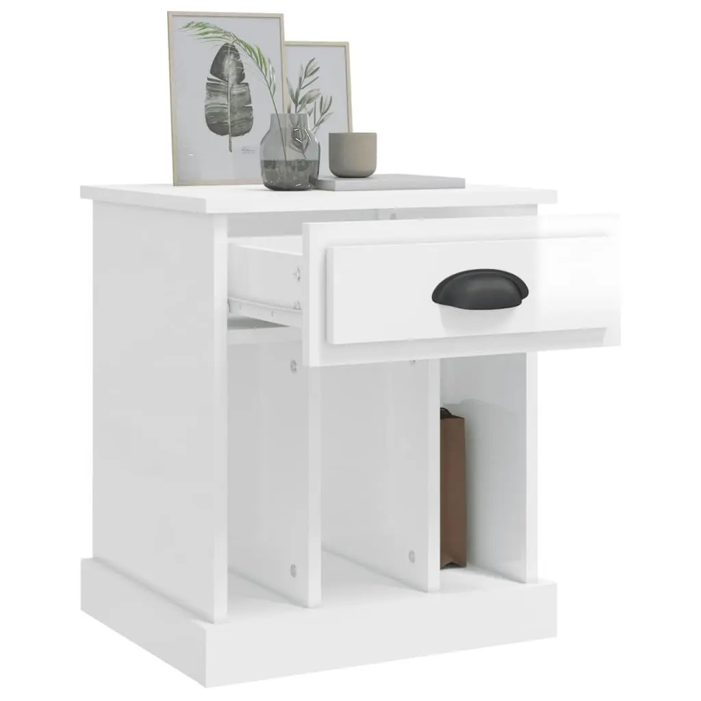 White High Gloss Bedside Cabinet with Drawer and Compartment Storage 43x36x50cm for Organizing Bedroom Essentials