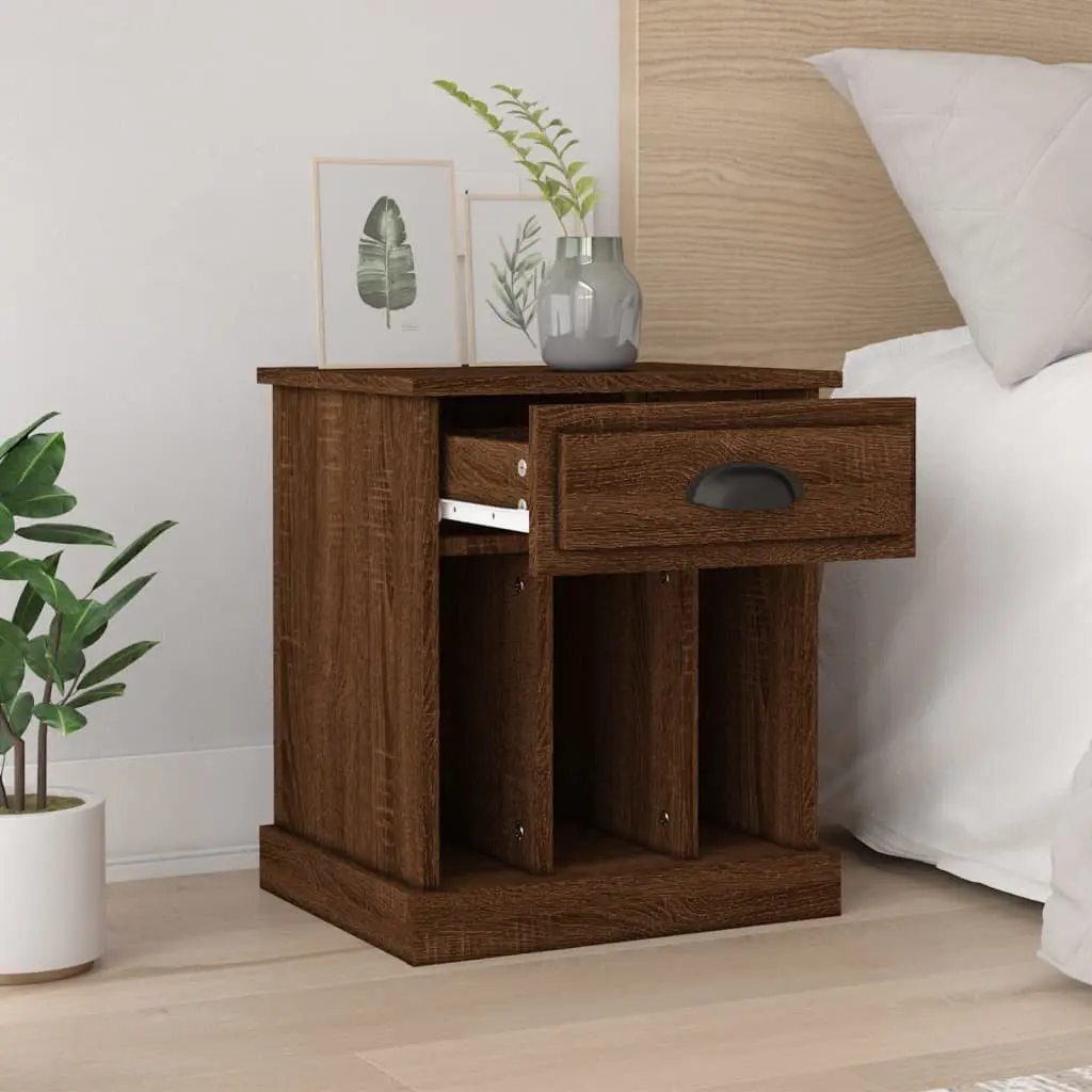 Bedside Cabinet Brown Oak 43x36x50cm Engineered Wood Drawer and 3 Storage Compartments