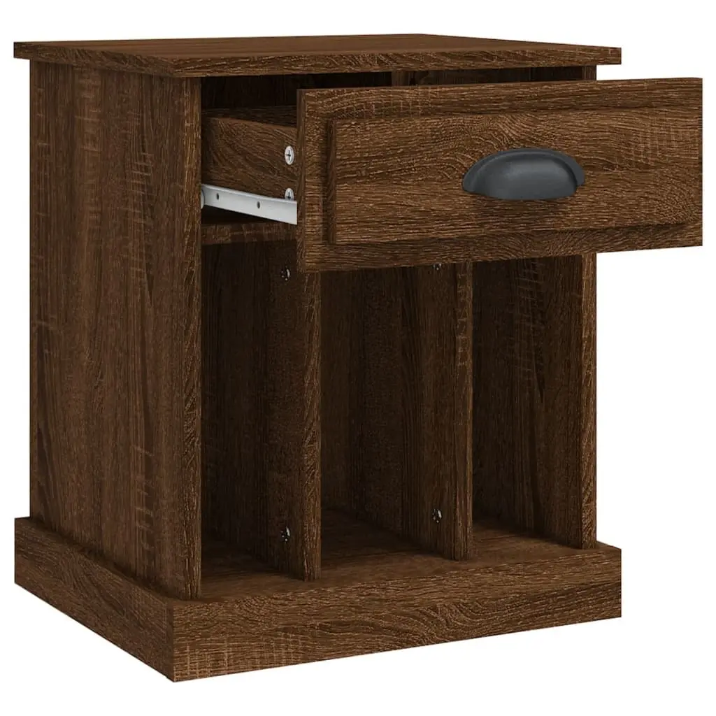 Bedside Cabinet Brown Oak 43x36x50cm Engineered Wood Drawer and 3 Storage Compartments