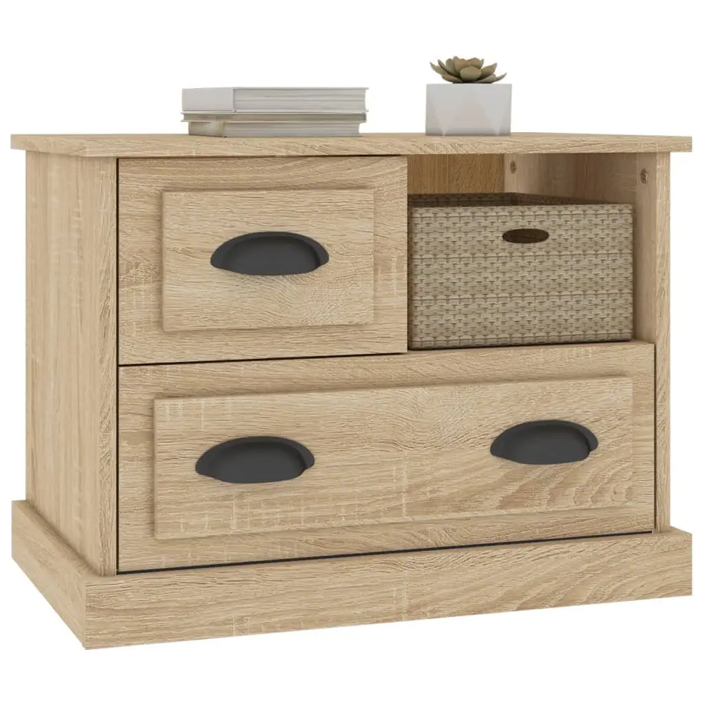Bedside Table Brown Engineered Wood 2 Drawers Compartment
