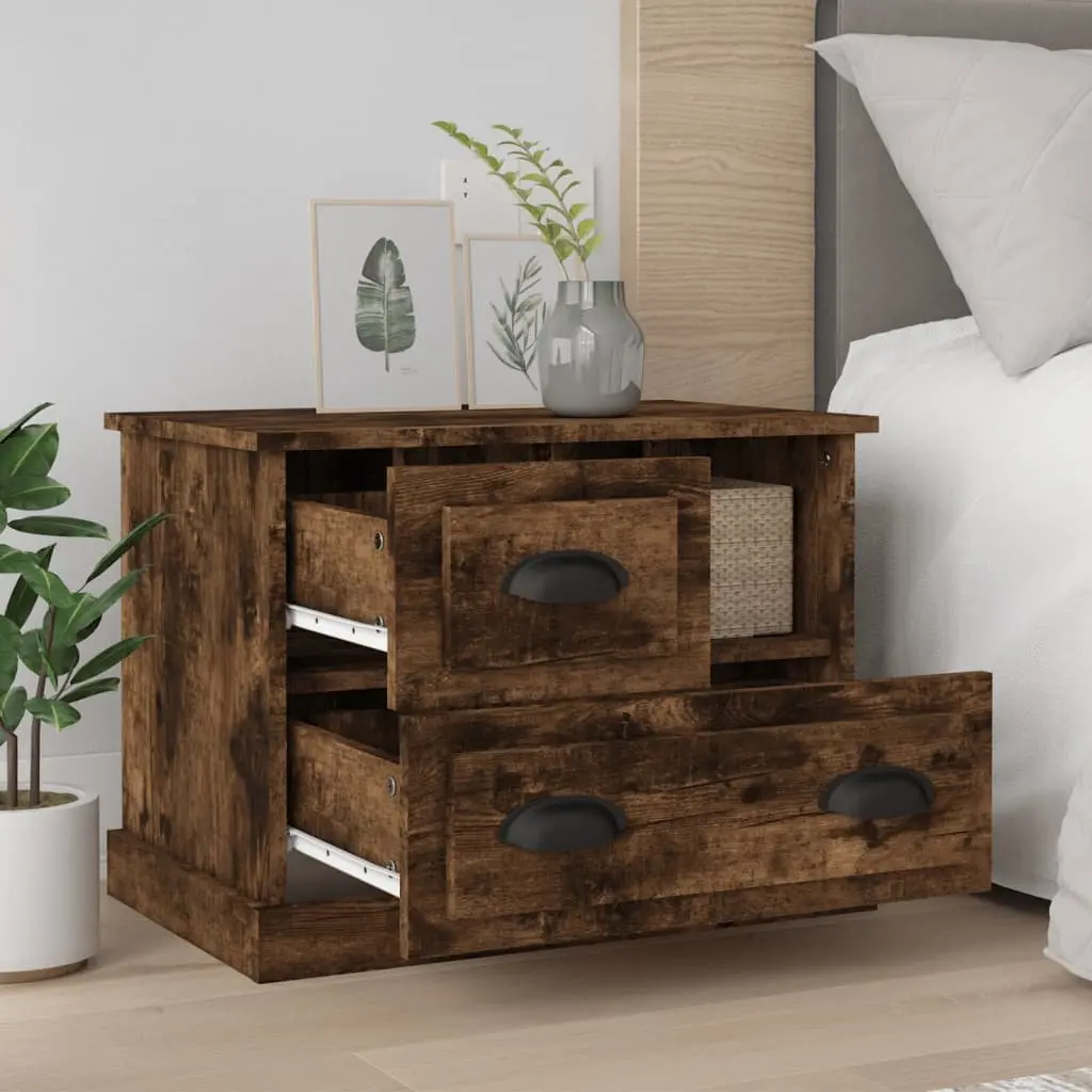 Bedside Table Brown Engineered Wood 2 Drawer Storage Compartment Nightstand