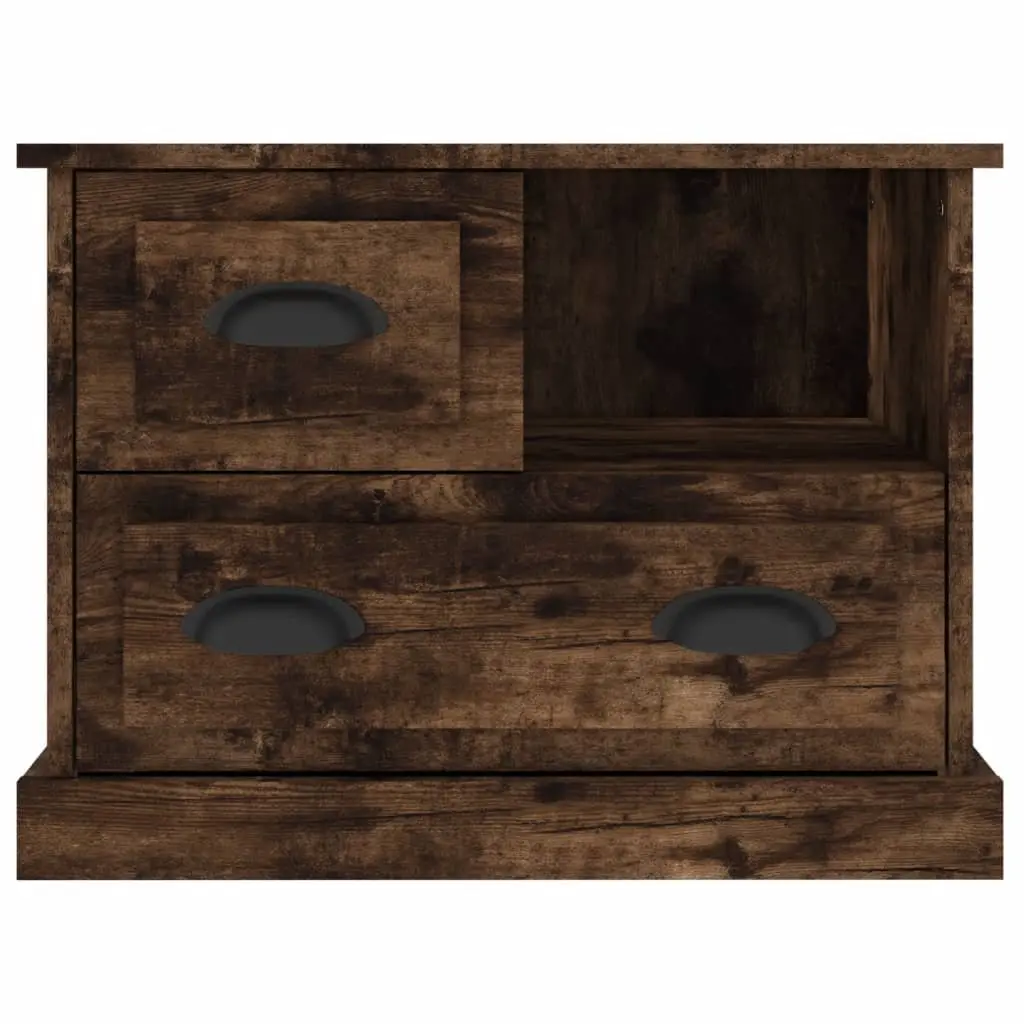 Bedside Table Brown Engineered Wood 2 Drawer Storage Compartment Nightstand
