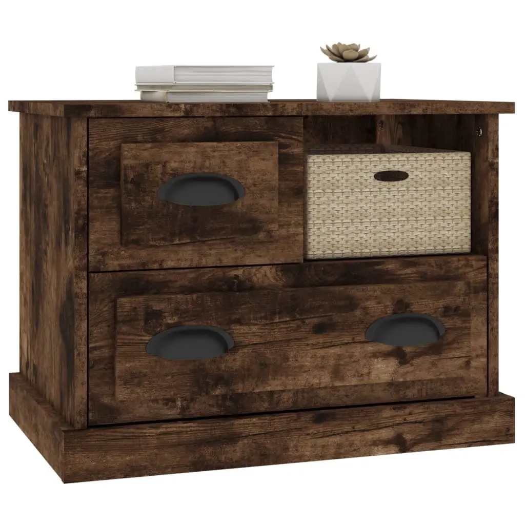 Bedside Table Brown Engineered Wood 2 Drawer Storage Compartment Nightstand