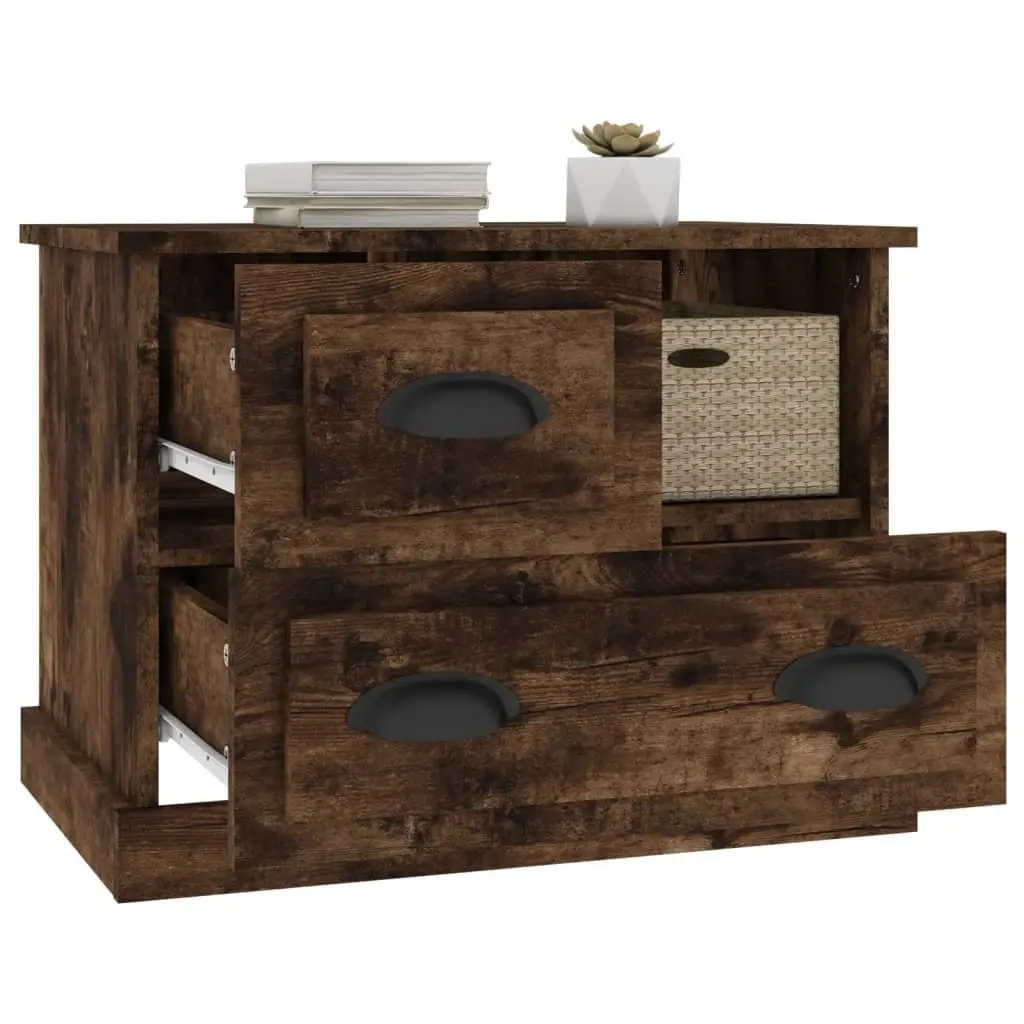 Bedside Table Brown Engineered Wood 2 Drawer Storage Compartment Nightstand