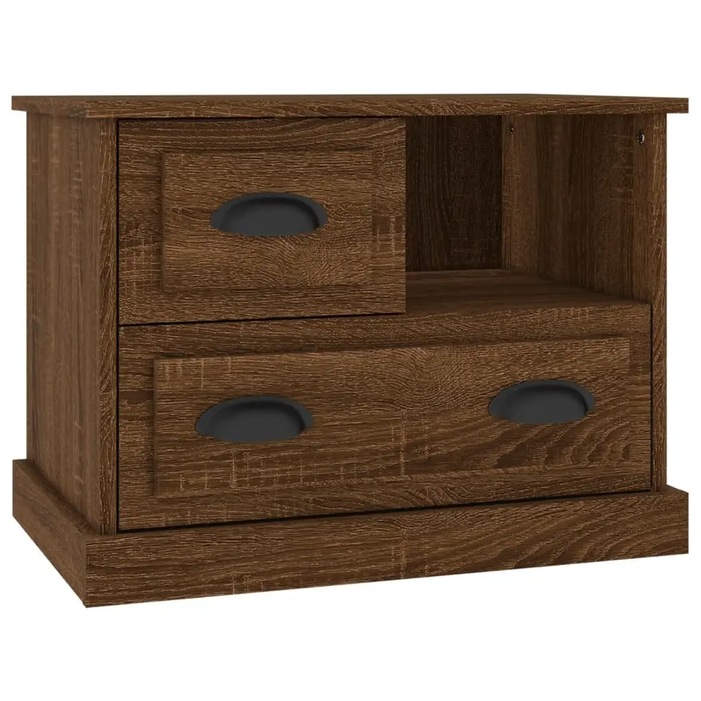 Bedside Cabinet Brown Oak 60x39x45 cm Engineered Wood Storage Table with 2 Drawers