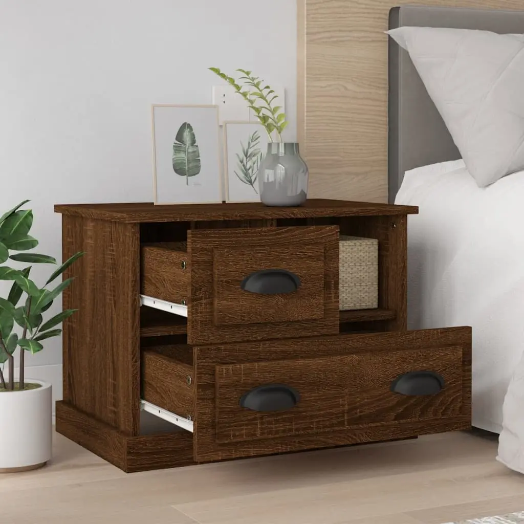 Bedside Cabinet Brown Oak 60x39x45 cm Engineered Wood Storage Table with 2 Drawers