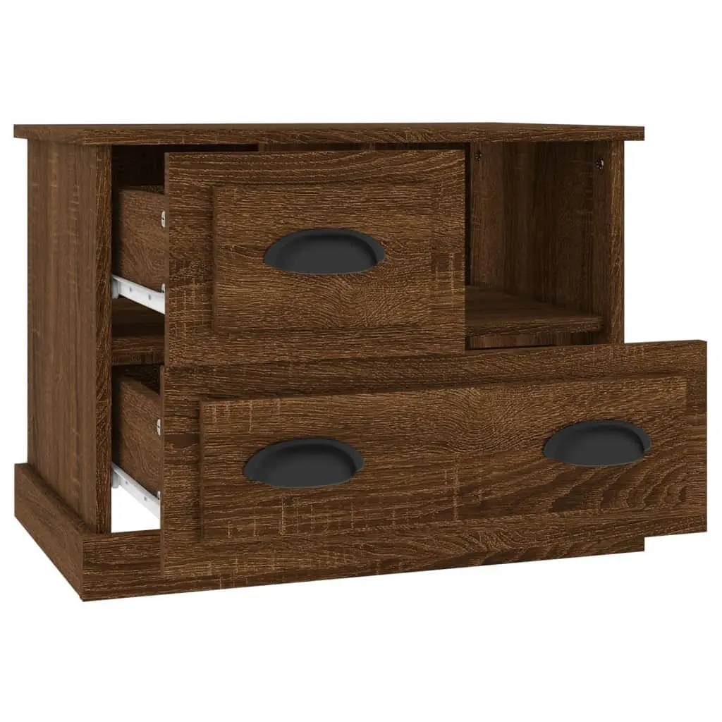 Bedside Cabinet Brown Oak 60x39x45 cm Engineered Wood Storage Table with 2 Drawers