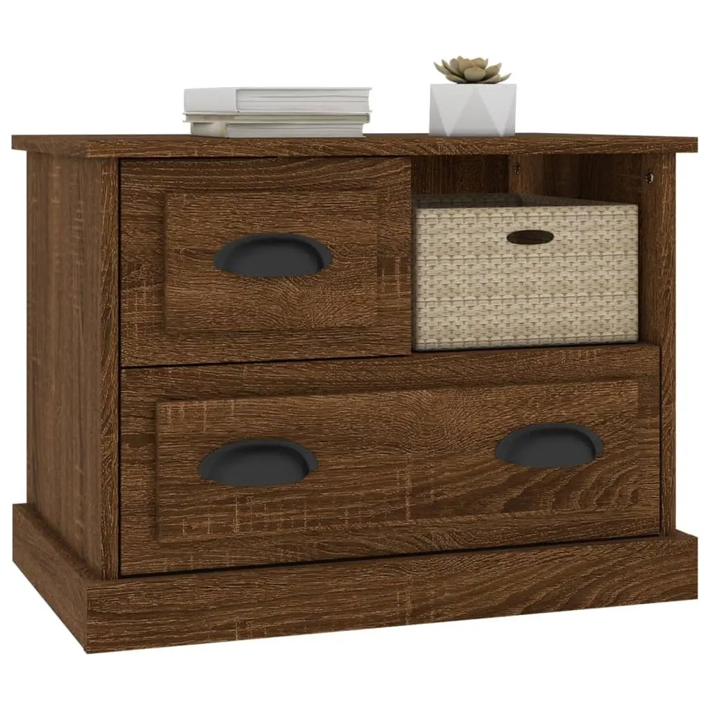 Bedside Cabinet Brown Oak 60x39x45 cm Engineered Wood Storage Table with 2 Drawers