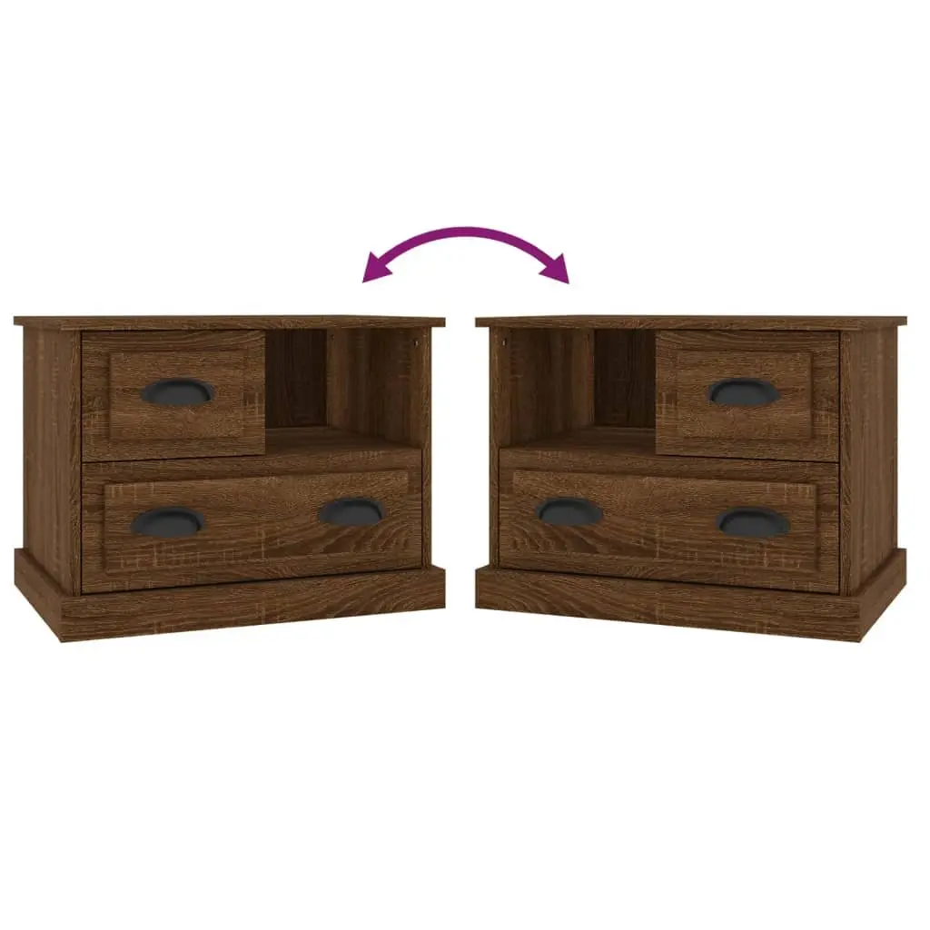 Bedside Cabinet Brown Oak 60x39x45 cm Engineered Wood Storage Table with 2 Drawers