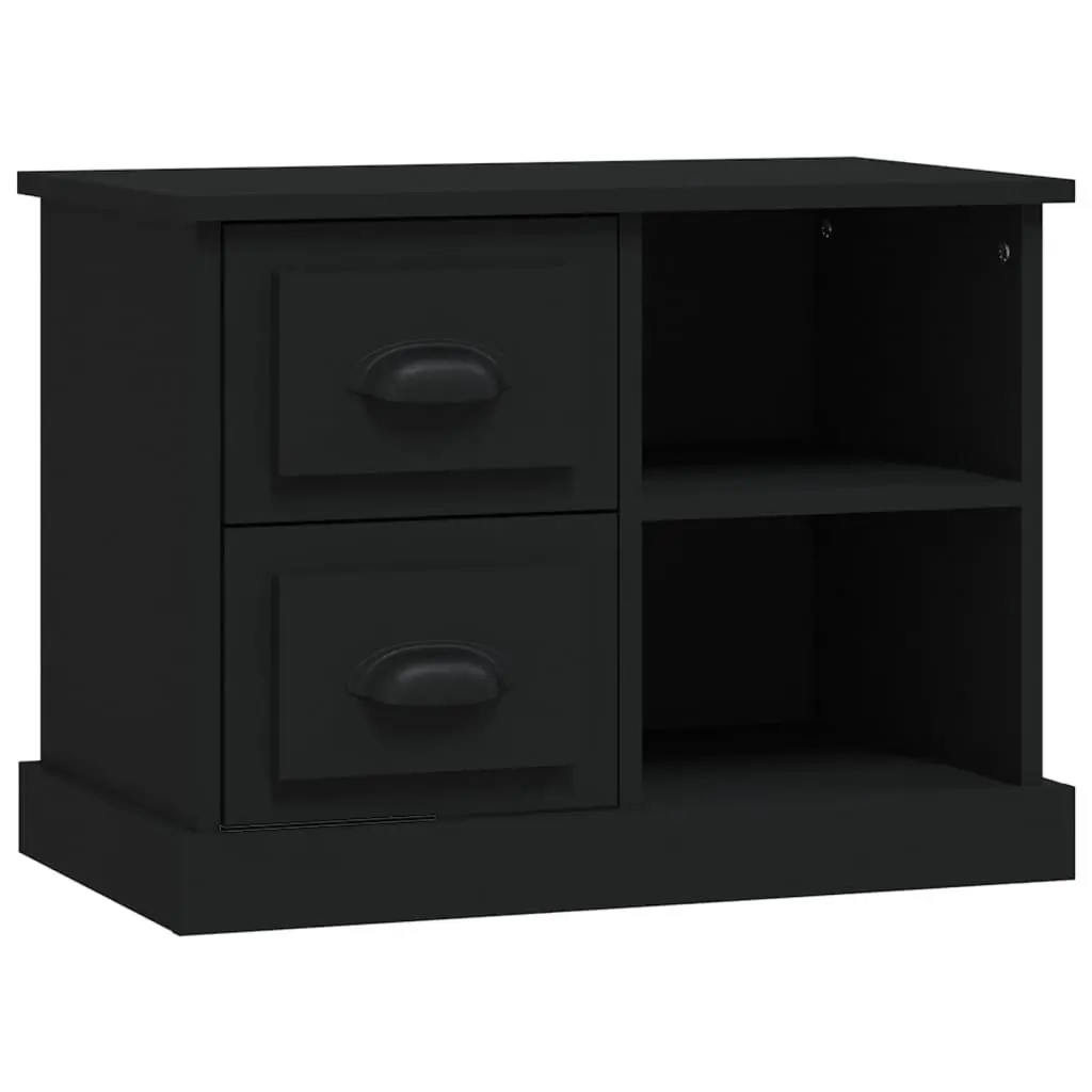 Black Nightstand Table with 2 Drawers Engineered Wood Bedroom Cabinet 60x35.5x45cm Storage