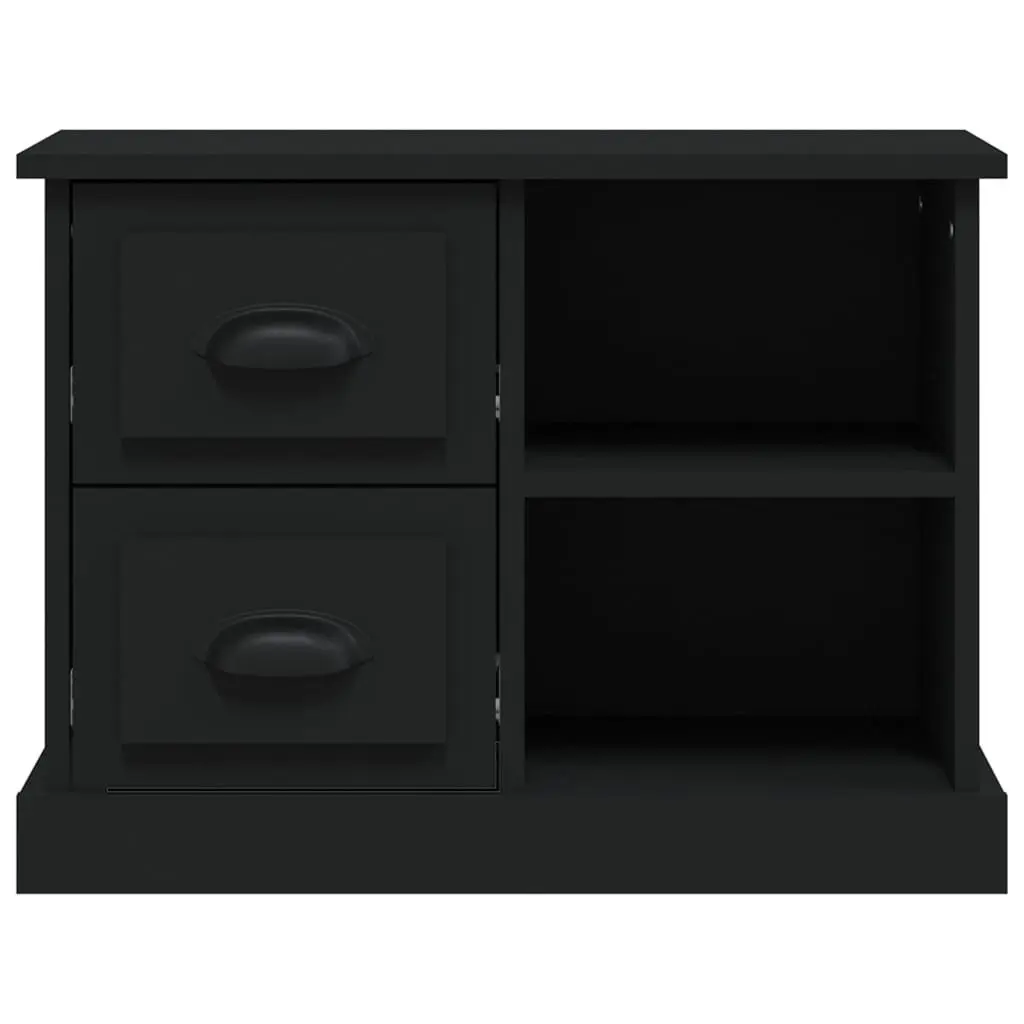 Black Nightstand Table with 2 Drawers Engineered Wood Bedroom Cabinet 60x35.5x45cm Storage