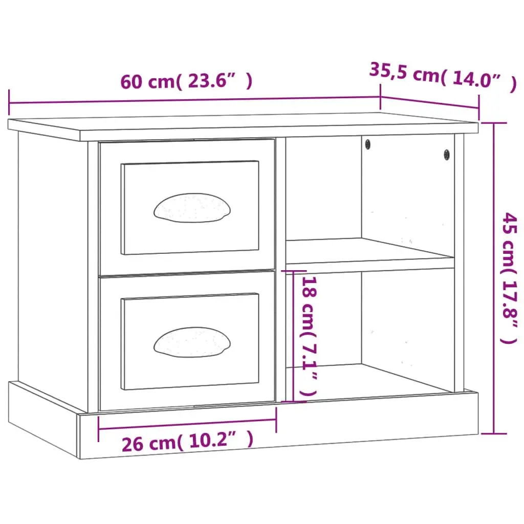 Engineered Wood Bedside Cabinet Brown with 2 Drawers and 2 Compartments 60x35.5x45cm