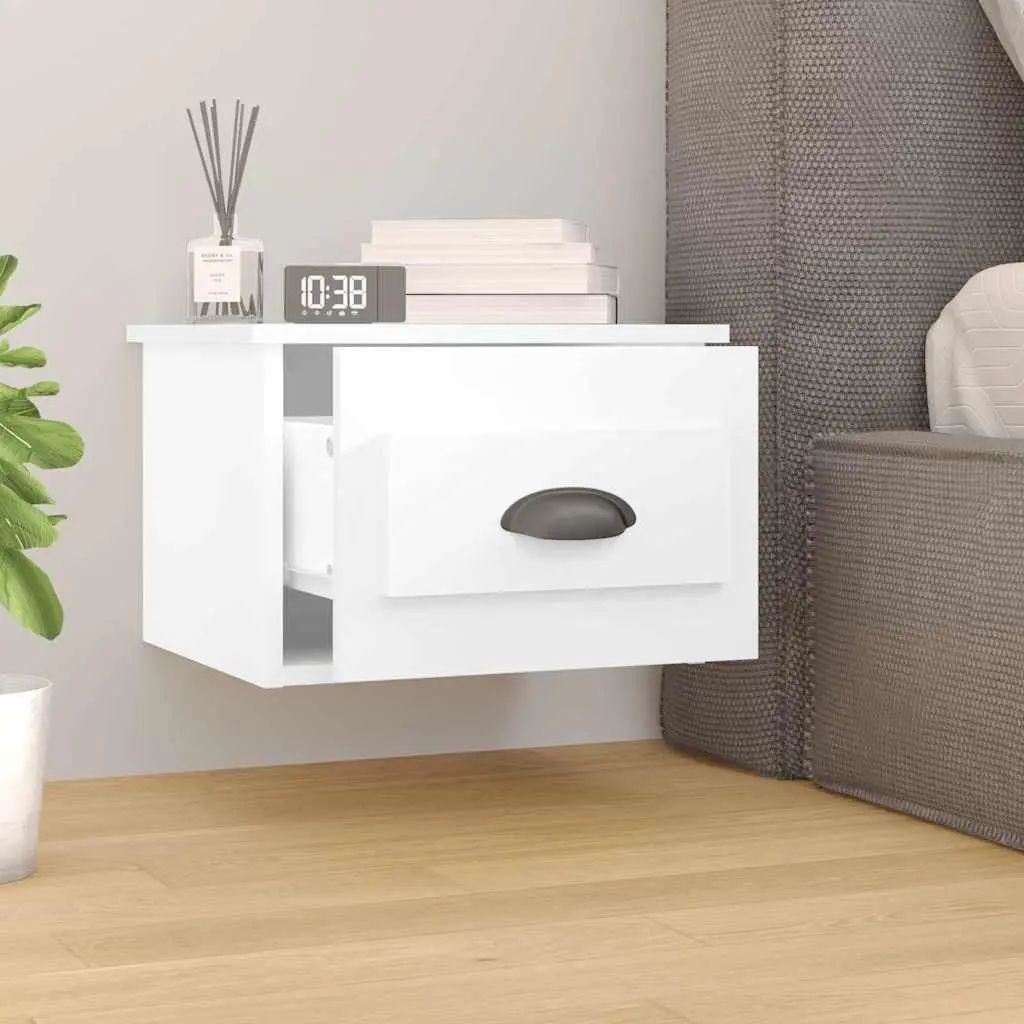 Floating Nightstand White Wall-Mounted Bedside Cabinet with Drawer for Storage 41.5cm x 36cm x 28cm
