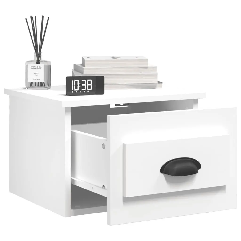 Wall-mounted Bedside Cabinet White Floating Nightstand with Drawer Storage Set of 2