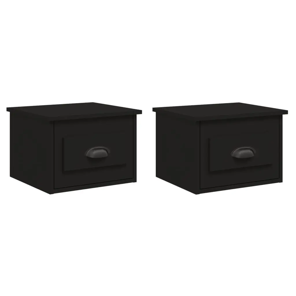 Wall-mounted Bedside Cabinets Black 2 Piece Floating Storage Drawer Organiser