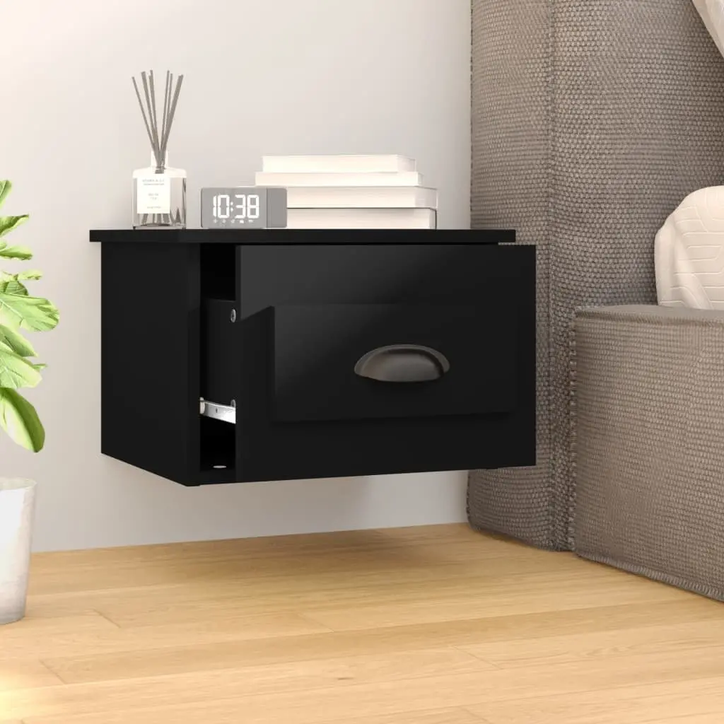 Wall-mounted Bedside Cabinets Black 2 Piece Floating Storage Drawer Organiser
