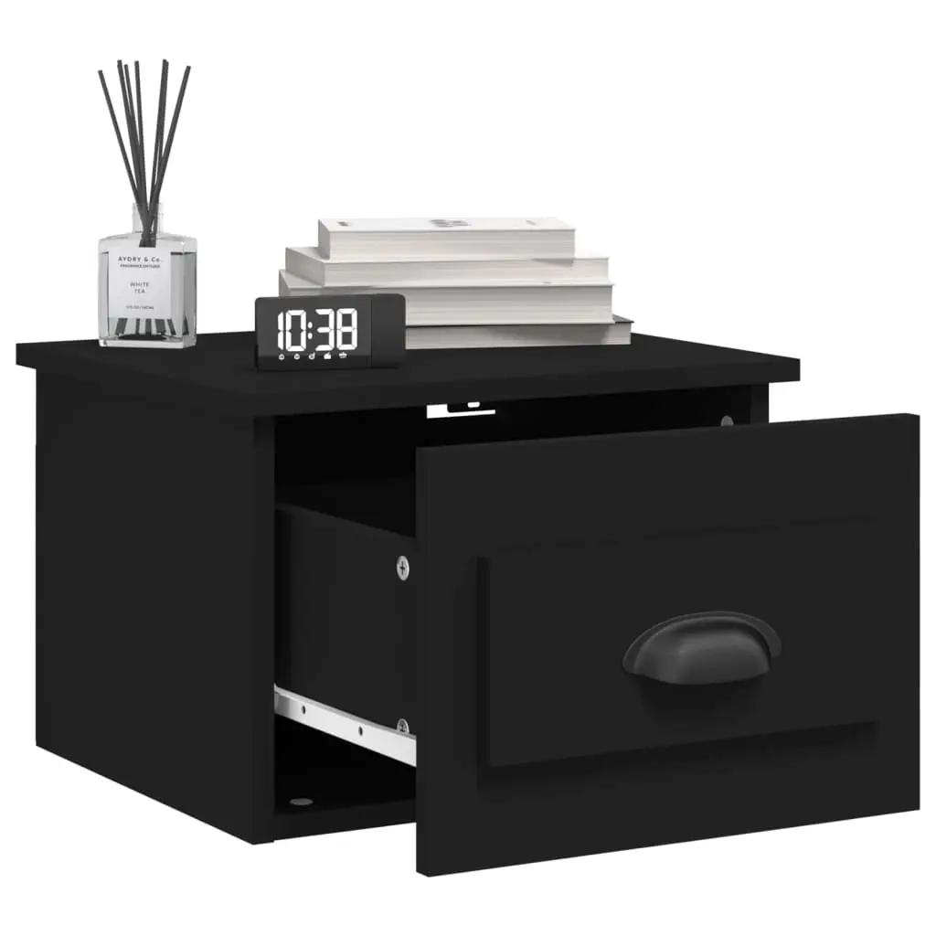 Wall-mounted Bedside Cabinets Black 2 Piece Floating Storage Drawer Organiser
