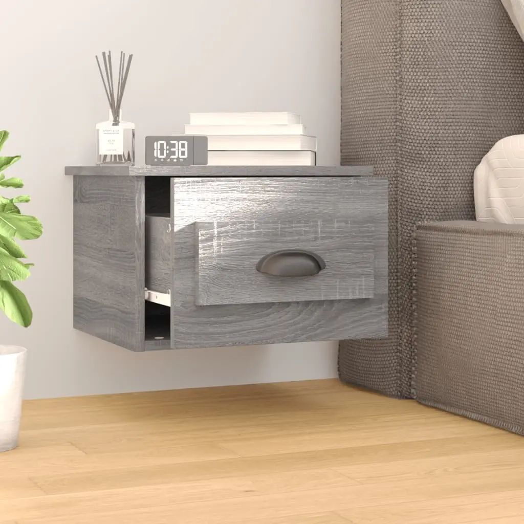 Wall-mounted Bedside Cabinets Grey Sonoma 2 pcs Floating Storage Drawer