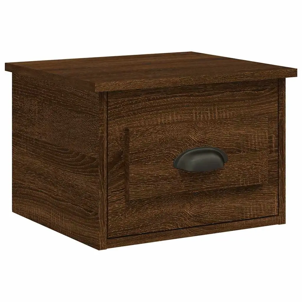 Wall-mounted Bedside Cabinets Brown Oak 2 Piece Floating Storage Drawer