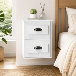 Wall-mounted Bedside Cabinet White 41.5x36x53cm Floating Bedroom Storage with 2