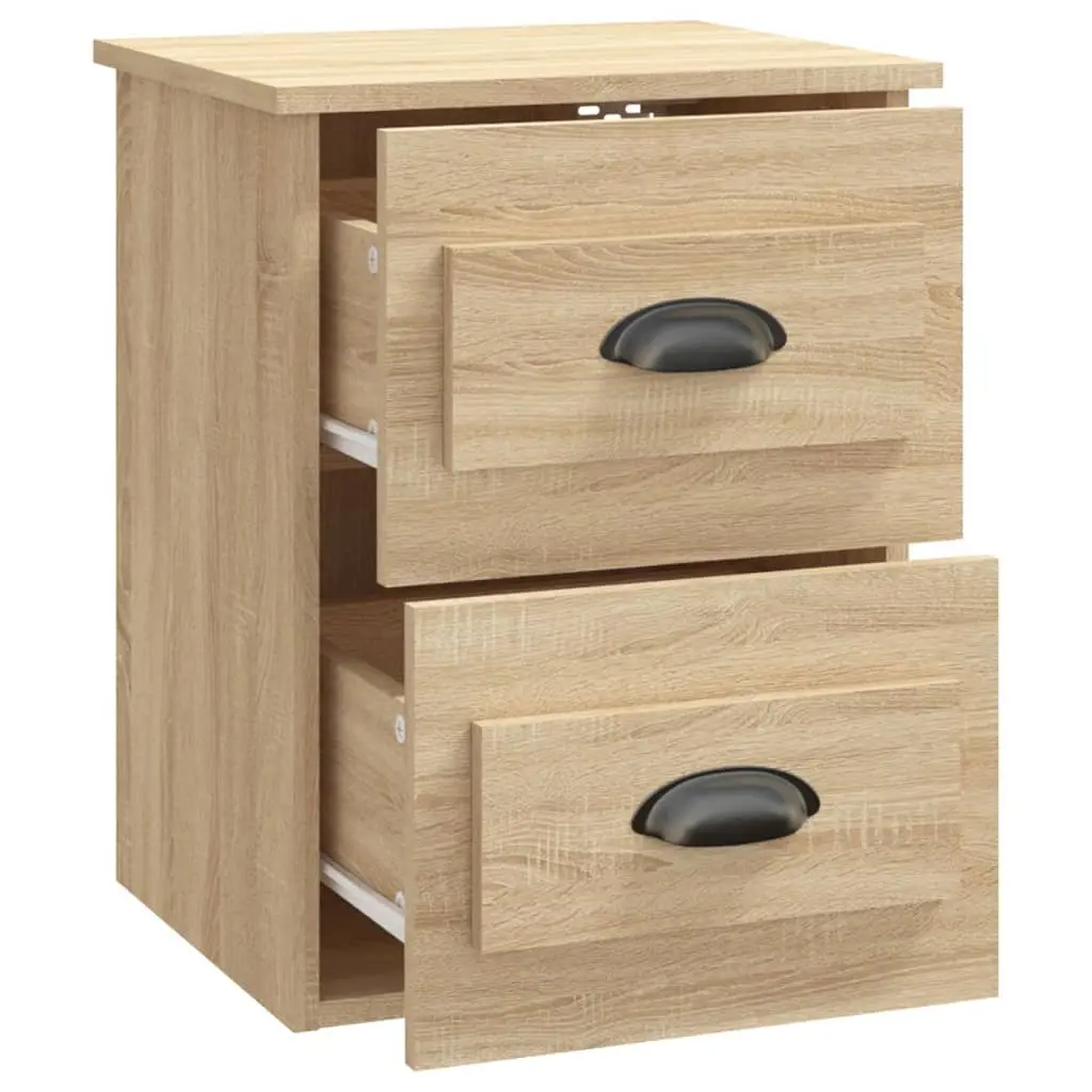 Wall-mounted Bedside Cabinet Brown 2 Drawers Floating Storage Unit