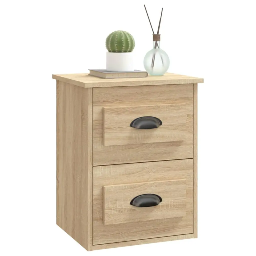 Wall-mounted Bedside Cabinet Brown 2 Drawers Floating Storage Unit