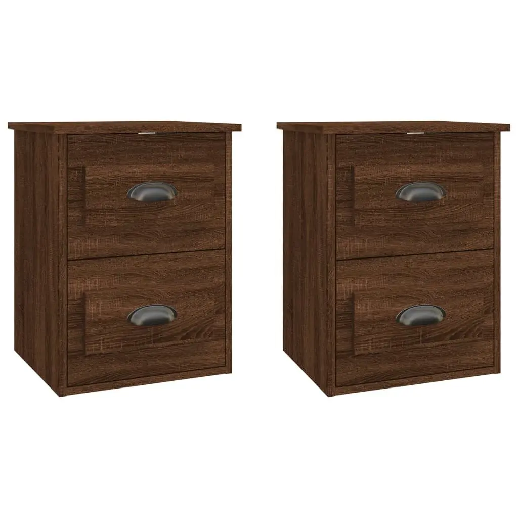 Wall-mounted Bedside Cabinet Brown Oak 41.5x36x53cm 2 Drawer Floating Storage