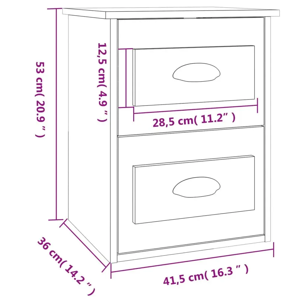 Wall-mounted Bedside Cabinet Brown Oak 41.5x36x53cm 2 Drawer Floating Storage