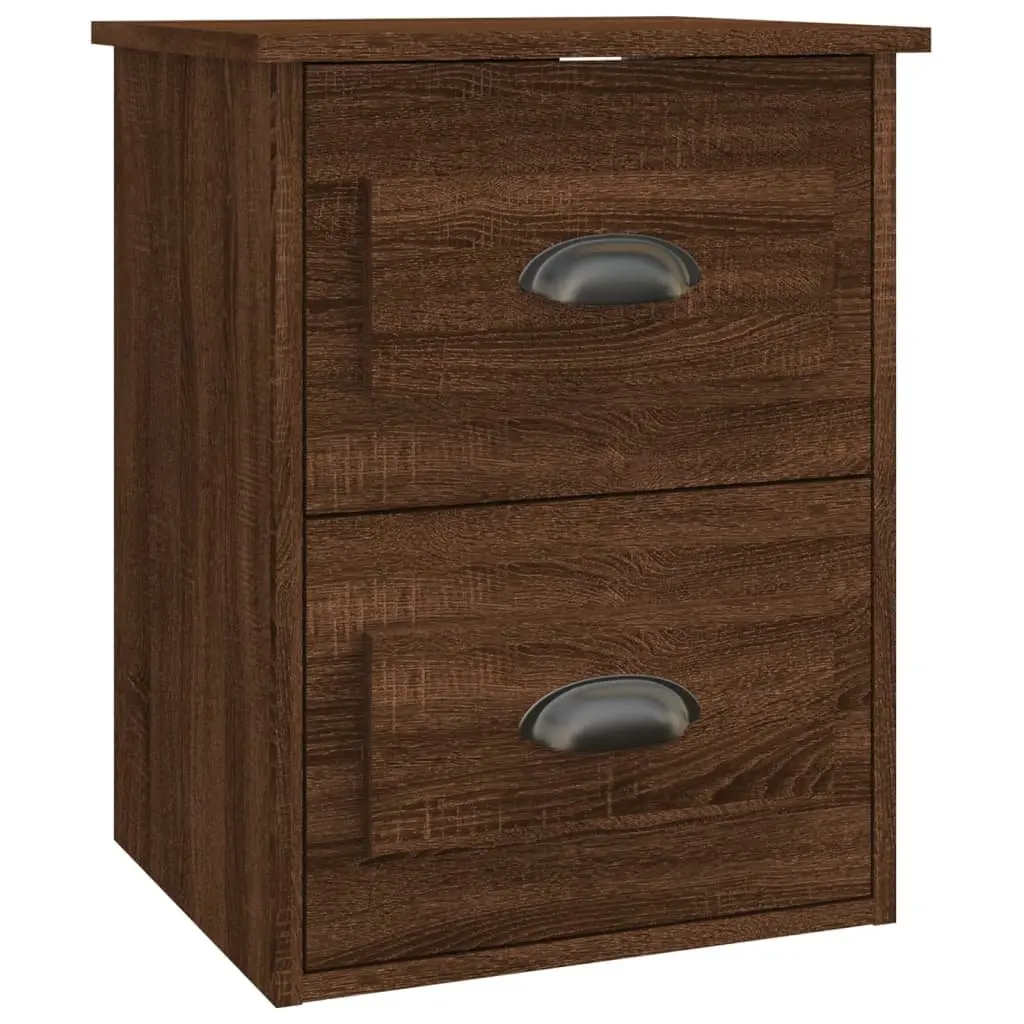 Wall-mounted Bedside Cabinet Brown Oak 41.5x36x53cm 2 Drawer Floating Storage
