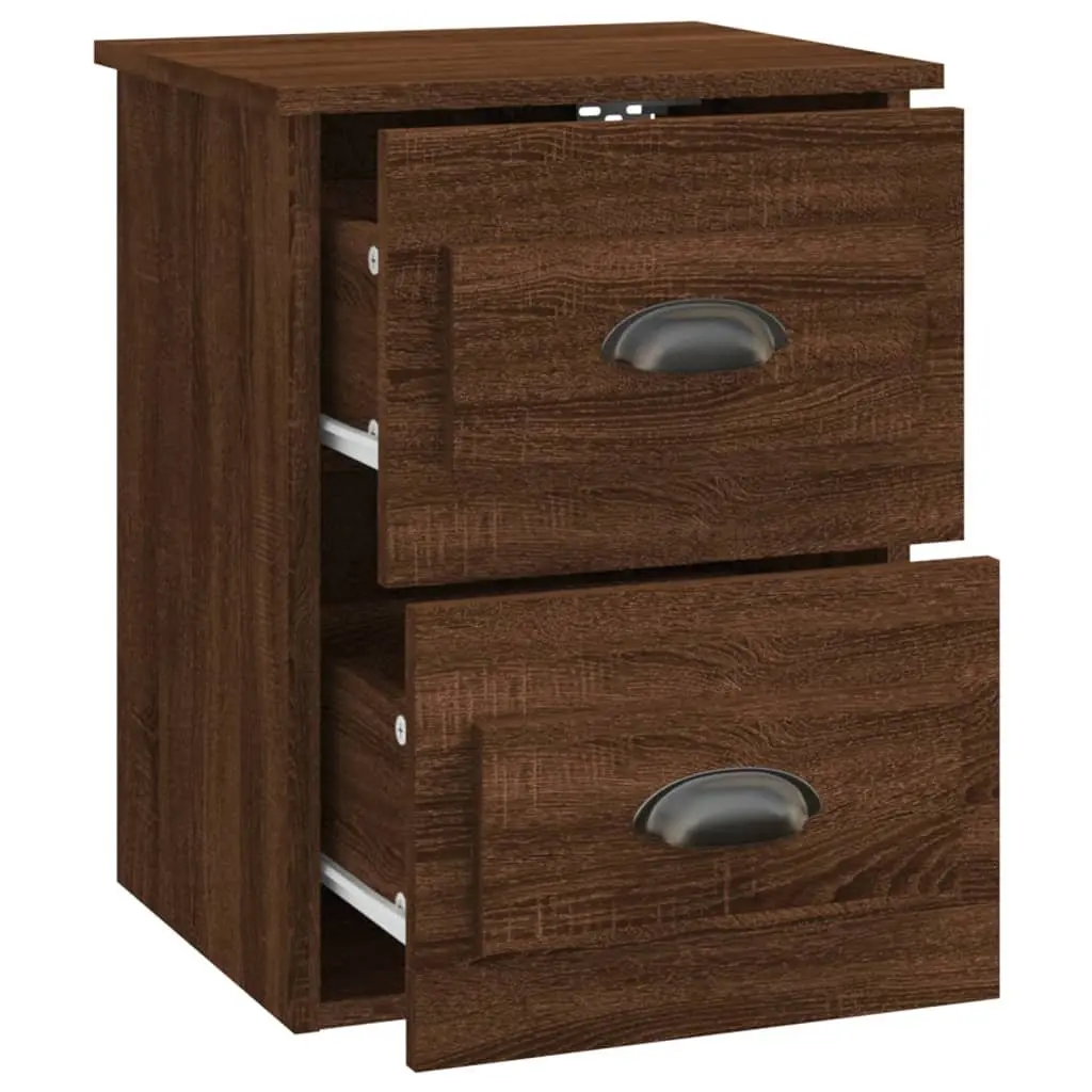 Wall-mounted Bedside Cabinet Brown Oak 41.5x36x53cm 2 Drawer Floating Storage