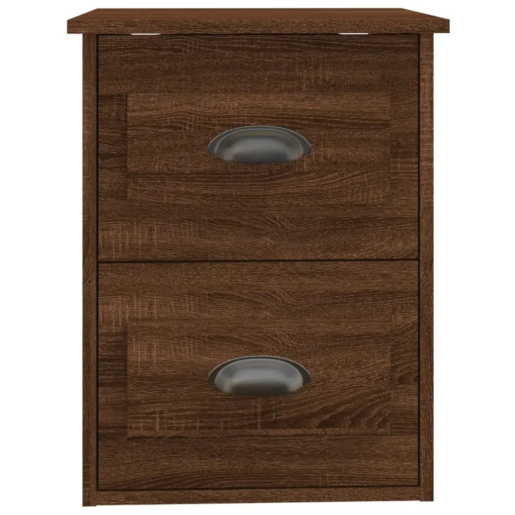 Wall-mounted Bedside Cabinet Brown Oak 41.5x36x53cm 2 Drawer Floating Storage