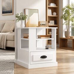 Side Table White 50x50x60 cm Storage End Table Accent Furniture Living Room