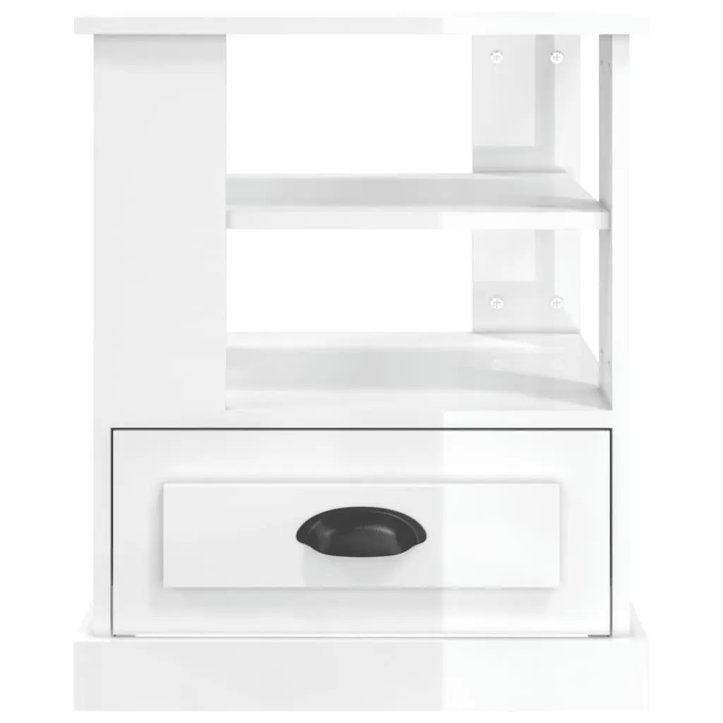 White High Gloss End Table Accent Storage Side Table Living Room Furniture 50x50x60cm