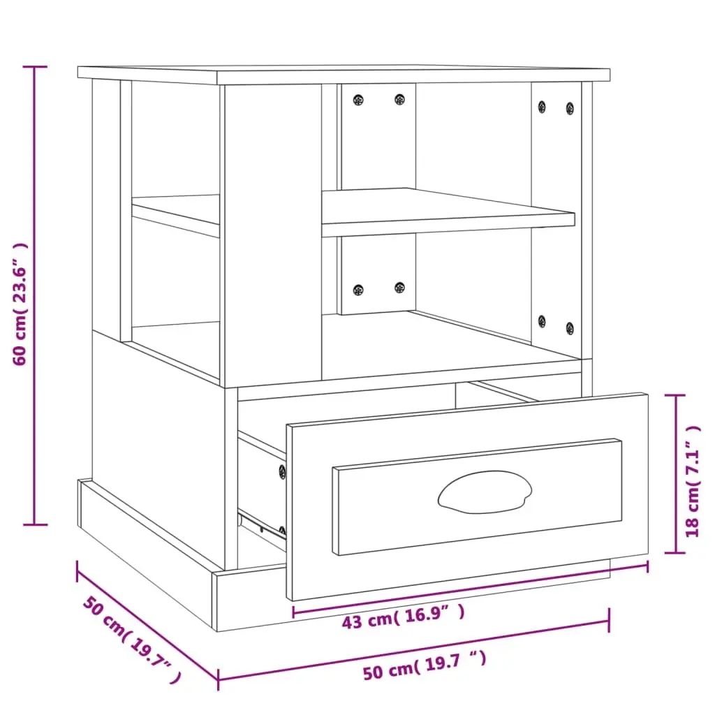 White High Gloss End Table Accent Storage Side Table Living Room Furniture 50x50x60cm