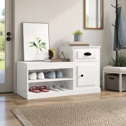 Shoe Cabinet White Engineered Wood Storage Organiser High Gloss 100x42x60cm