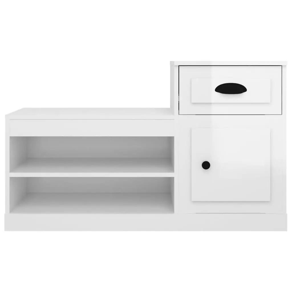 Shoe Cabinet White Engineered Wood 100x42x60cm High Gloss Storage Organiser