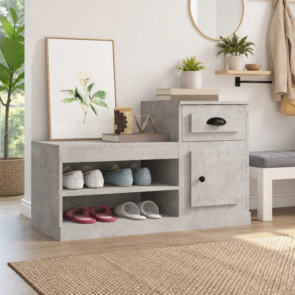 Shoe Cabinet Grey Engineered Wood 100x42x60cm Two-Tier Storage Organiser