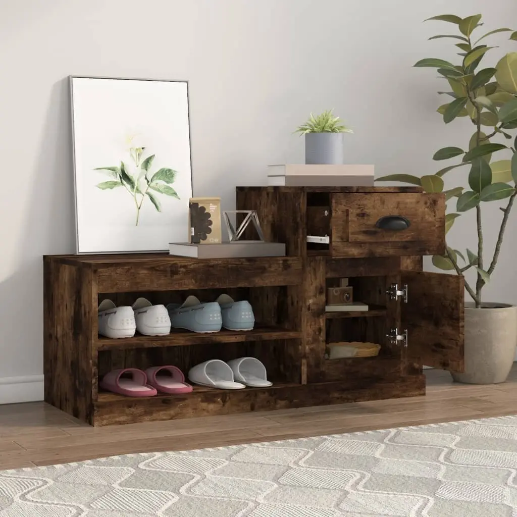 Shoe Cabinet Brown Engineered Wood Storage Organiser Cupboard 100x42x60 cm