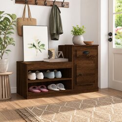 Shoe Cabinet Brown Oak Engineered Wood Storage Organiser Cupboard 100x42x60cm