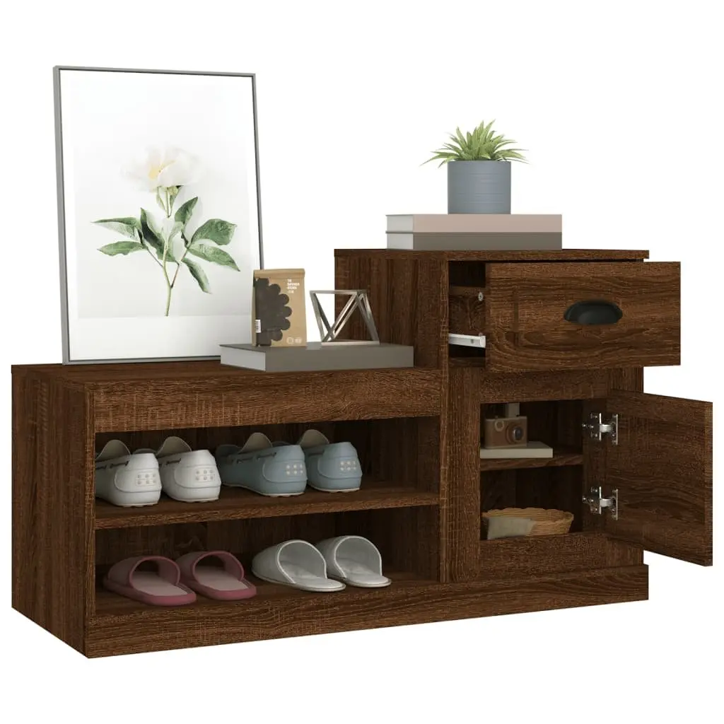 Shoe Cabinet Brown Oak Engineered Wood Two Tier Storage Organiser 100x42x60cm