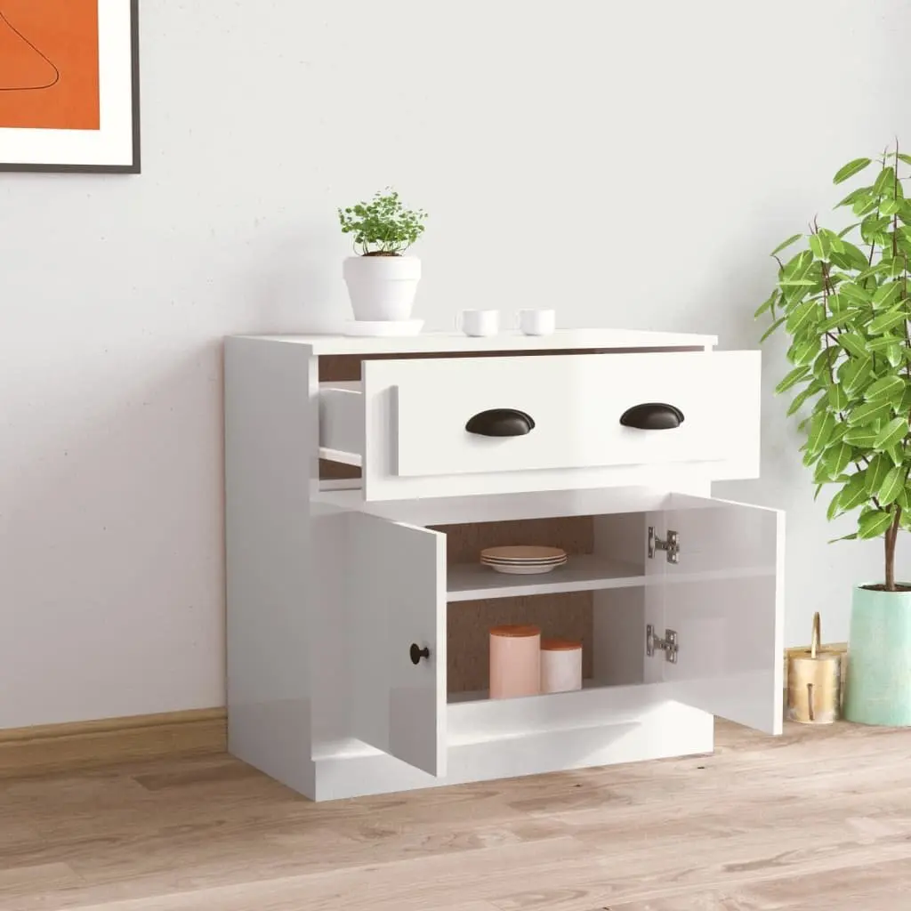 Sideboard White Engineered Wood Ample Storage Cabinet