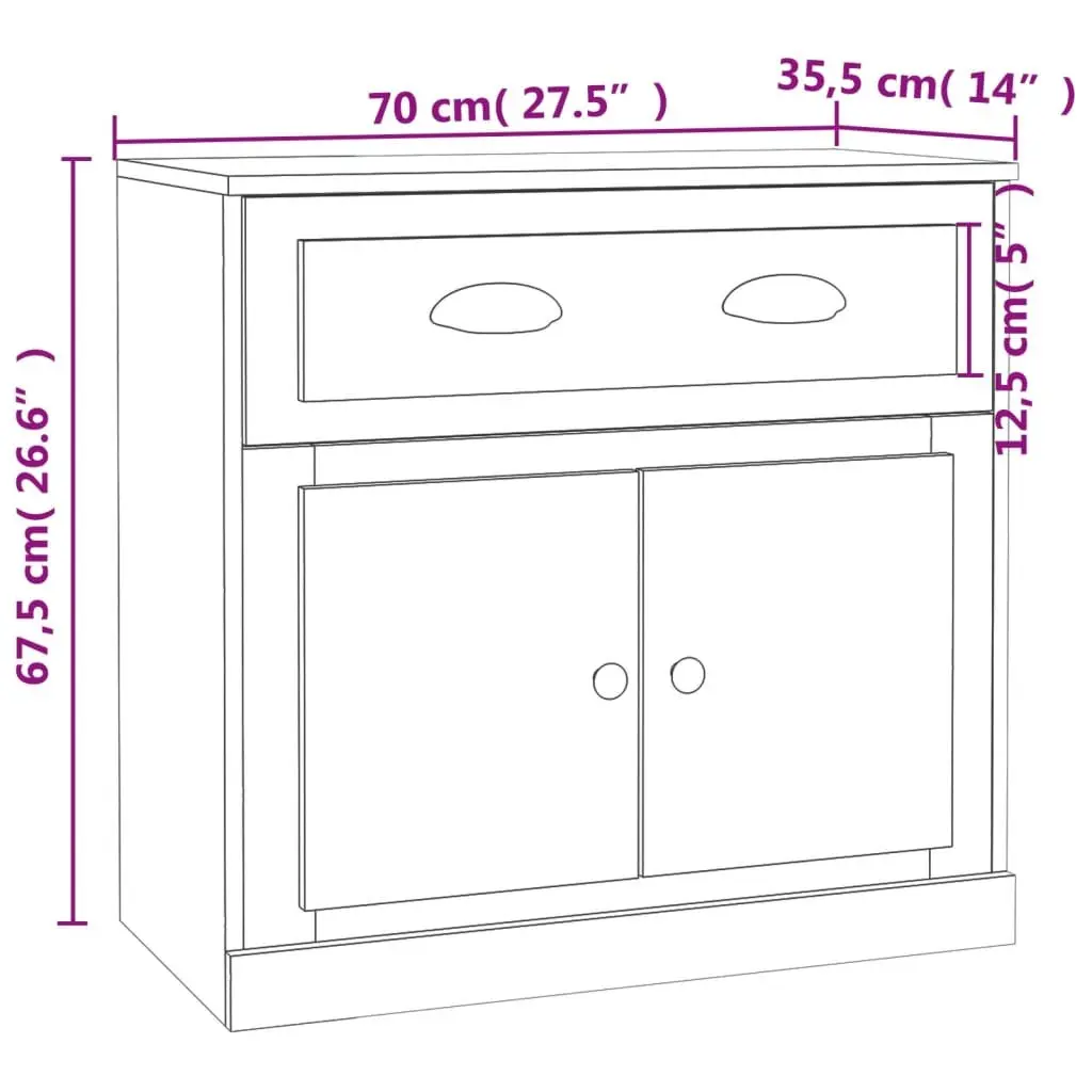 Sideboard Brown 70cm Engineered Wood Storage Cabinet Living Room Buffet
