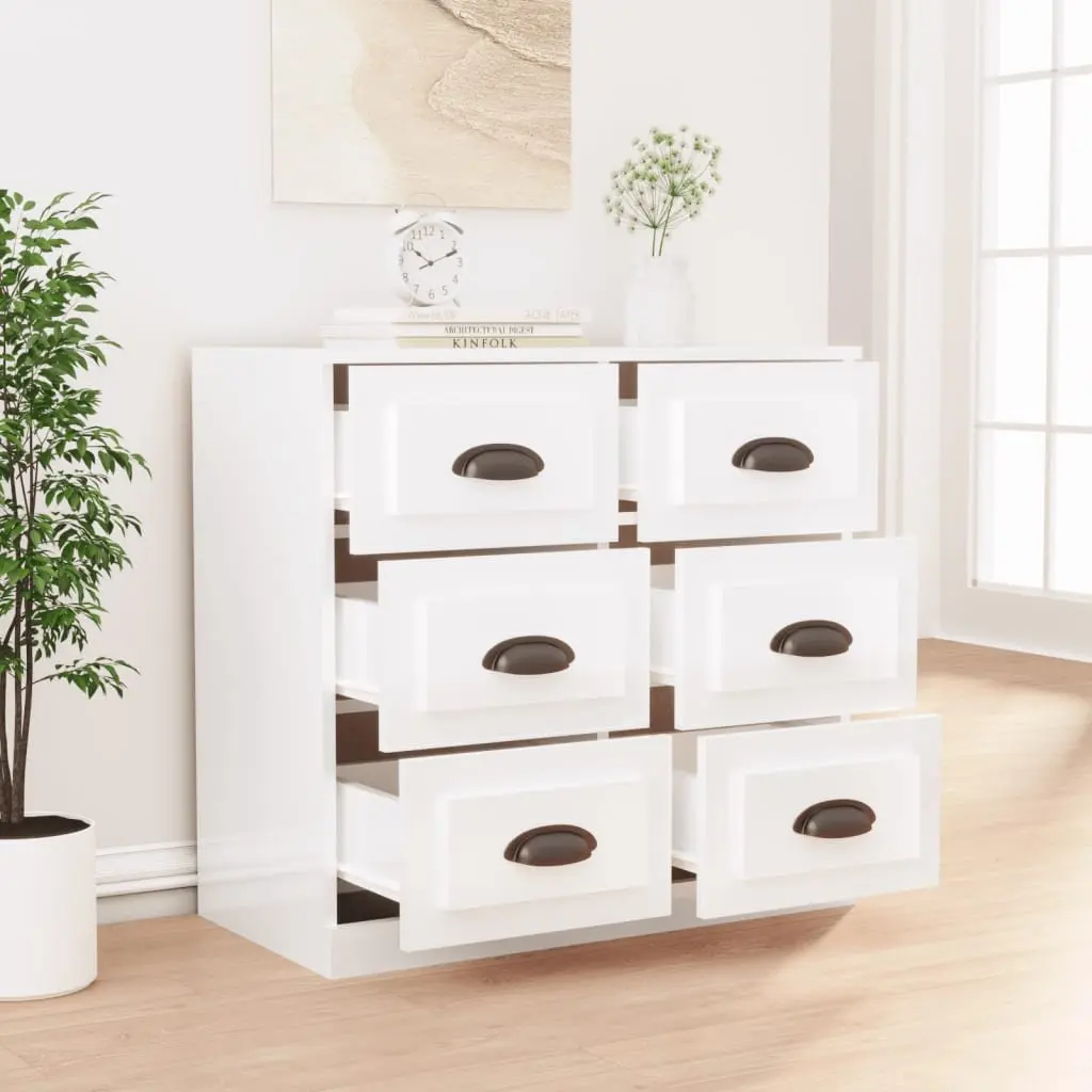 Sideboard White 70cm Engineered Wood High Gloss Storage Cabinet