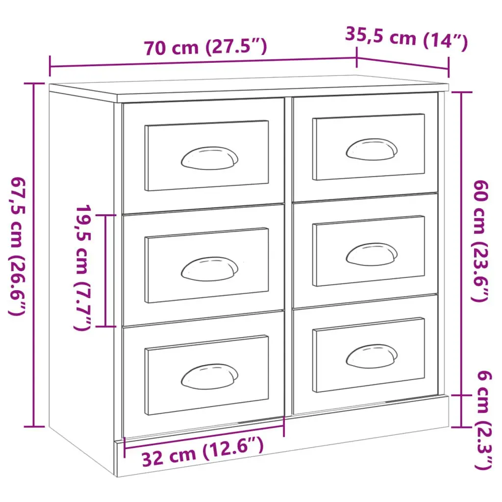 Sideboard White 70cm Engineered Wood High Gloss Storage Cabinet