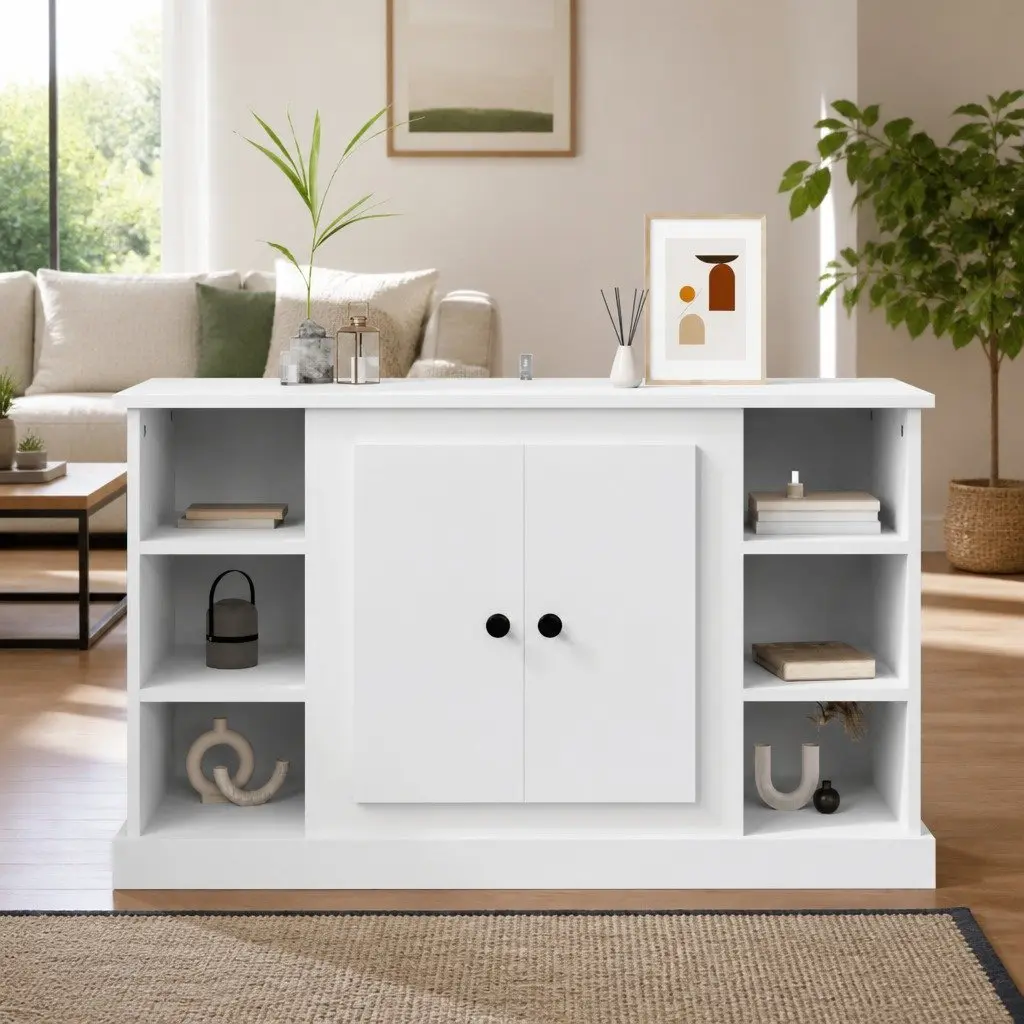 White Engineered Wood Sideboard Storage Cabinet 100x35.5x60cm Moisture Resistant Buffet