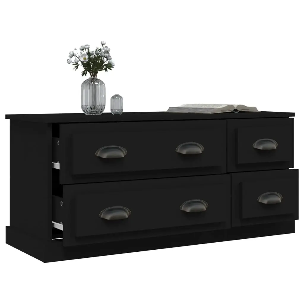 TV Cabinet Black 100x35.5x45 cm with 4 Drawers Storage Unit