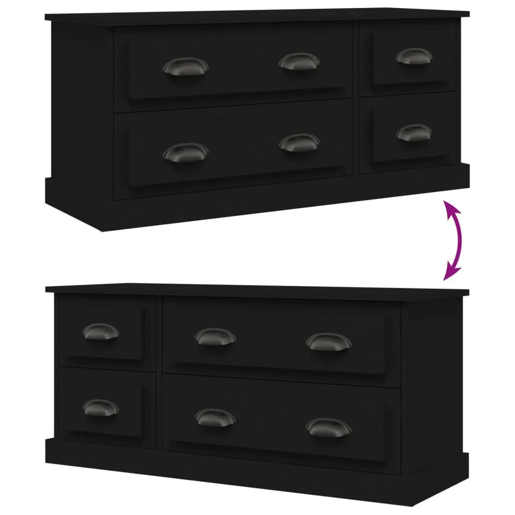 TV Cabinet Black 100x35.5x45 cm with 4 Drawers Storage Unit