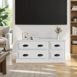 TV Cabinet White 100x35.5x45 cm High Gloss Engineered Wood 4 Drawers Storage
