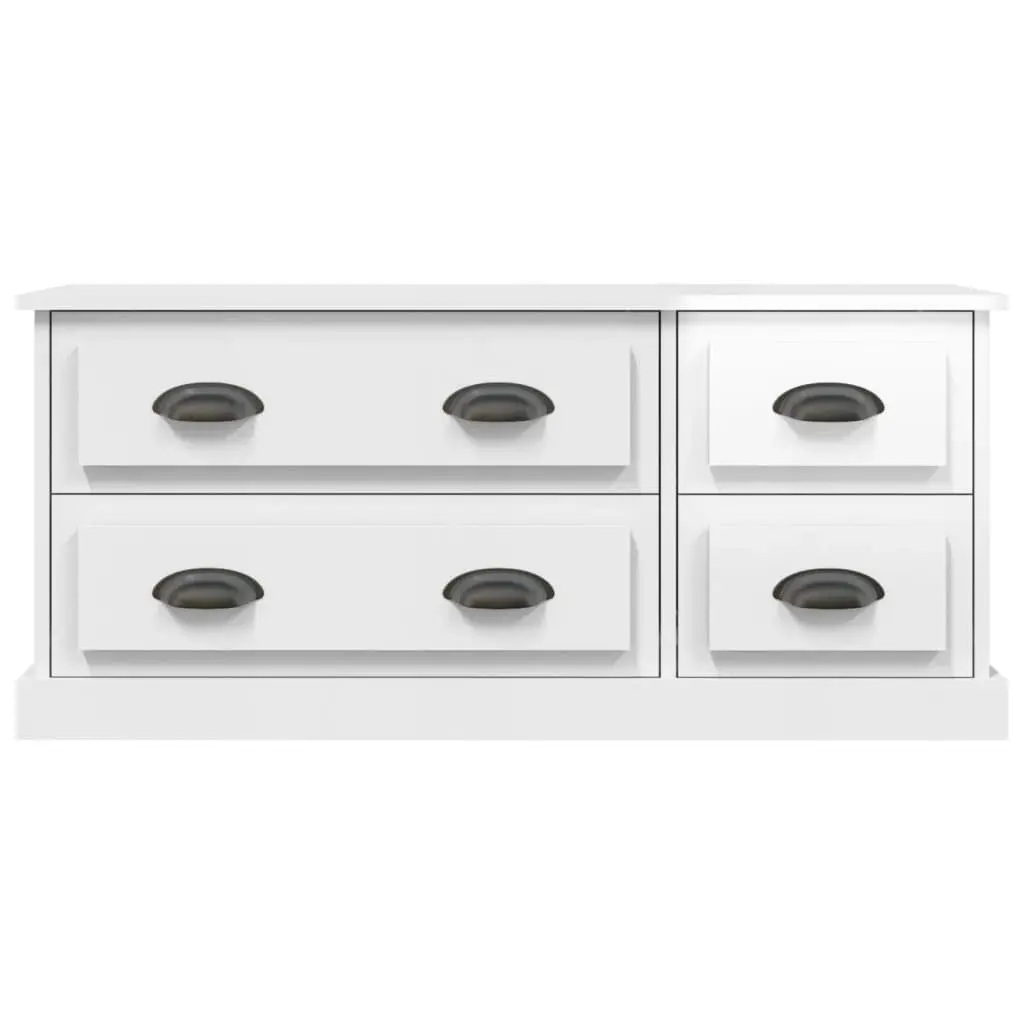 TV Cabinet White 100x35.5x45 cm High Gloss Engineered Wood 4 Drawers Storage