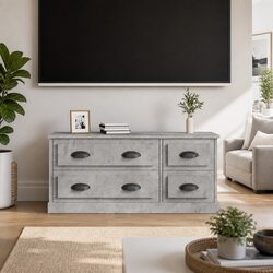 TV Cabinet Grey Engineered Wood Storage Unit 4 Drawers Media Stand Display
